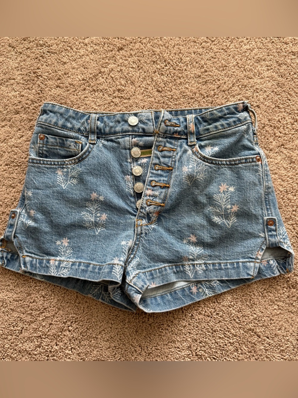 Pilcro Light Blue Embroidered Floral Denim Shorts